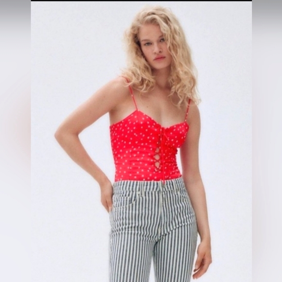 NWT Zara Satin Effect Red Star Bodysuit Size Medium - Picture 10 of 10